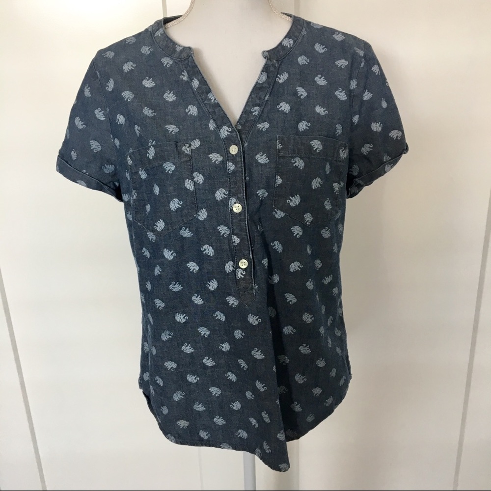 SALE Lucky Brand | Chambray Elephant Print Blouse